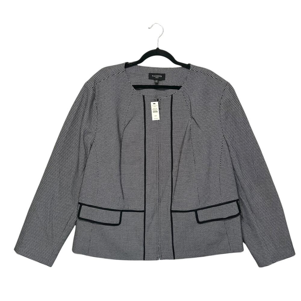 Talbots Tweed Full Zip Jacket NWT Women's Sz 24W Black White Geometric Modern